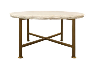 Homeroots 30" Brass And Ivory Genuine Marble Round Coffee Table   488790