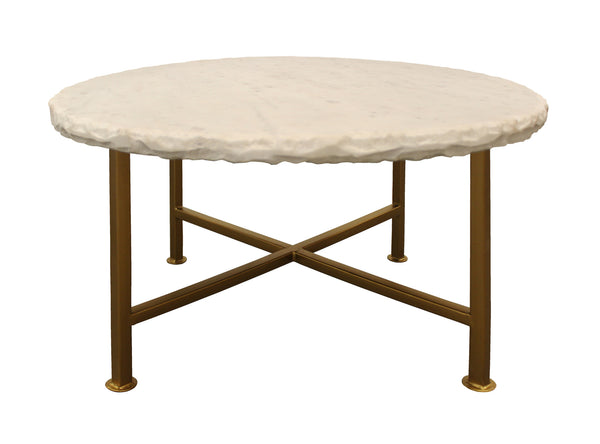 Homeroots 30" Brass And Ivory Genuine Marble Round Coffee Table   488790