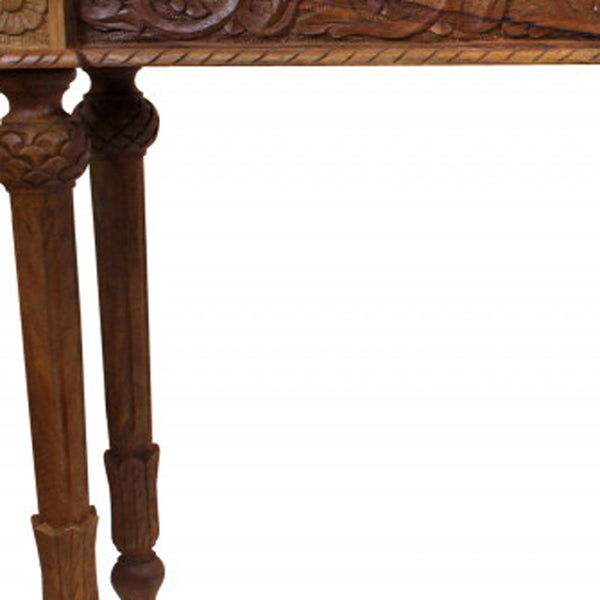 Homeroots 54" Brown Solid Wood Distressed Console Table   488792
