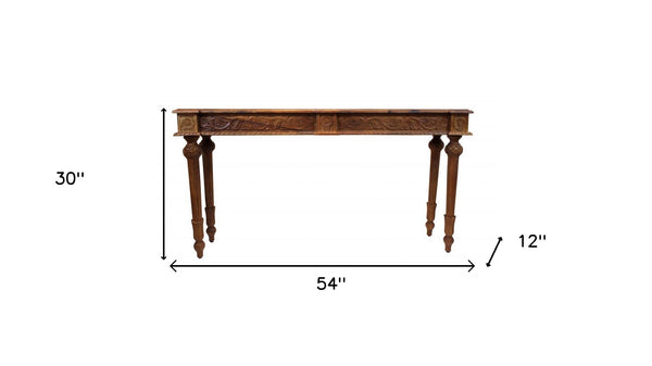 Homeroots 54" Brown Solid Wood Distressed Console Table   488792