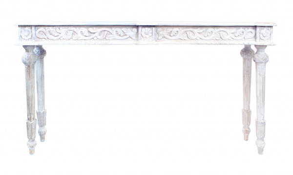 Homeroots 54" White Solid Wood Distressed Console Table   488793