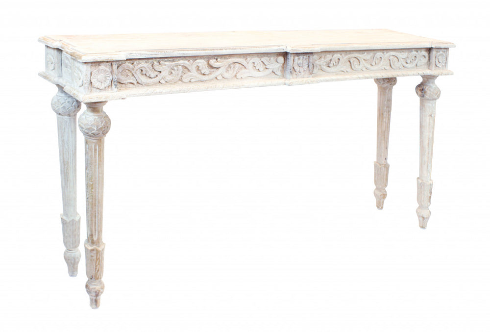 Homeroots 54" White Solid Wood Distressed Console Table   488793