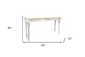 Homeroots 54" White Solid Wood Distressed Console Table   488793