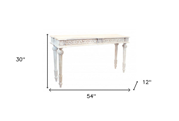 Homeroots 54" White Solid Wood Distressed Console Table   488793