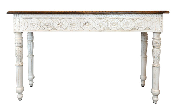 Homeroots 48" Natural And White Solid Wood Distressed Console Table   488795