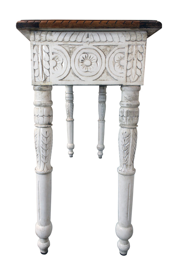 Homeroots 48" Natural And White Solid Wood Distressed Console Table   488795