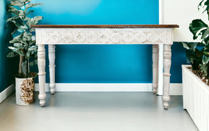 Homeroots 48" Natural And White Solid Wood Distressed Console Table   488795