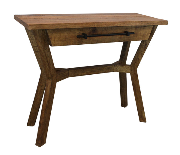 Homeroots 36" Natural Solid Wood Distressed A Frame Console Table And Drawers   488796