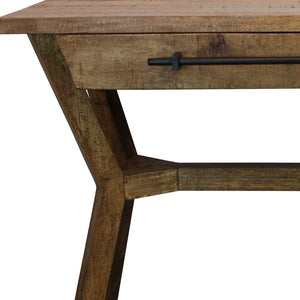 Homeroots 36" Natural Solid Wood Distressed A Frame Console Table And Drawers   488796