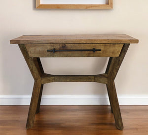 Homeroots 36" Natural Solid Wood Distressed A Frame Console Table And Drawers   488796