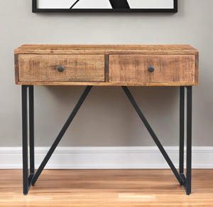 Homeroots 36" Natural And Black Solid Wood Distressed Frame Console Table And Drawers   488797