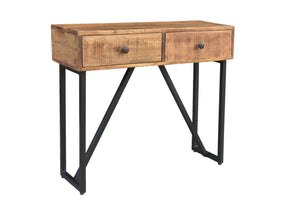 Homeroots 36" Natural And Black Solid Wood Distressed Frame Console Table And Drawers   488797