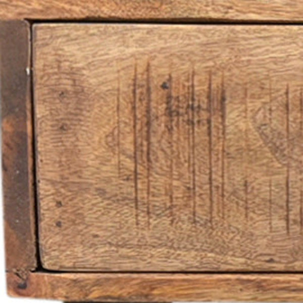 Homeroots 36" Natural And Black Solid Wood Distressed Frame Console Table And Drawers   488797