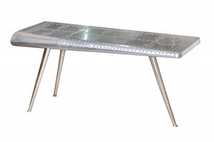 Homeroots 56" Silver Aluminum Three Leg Console Table   488799