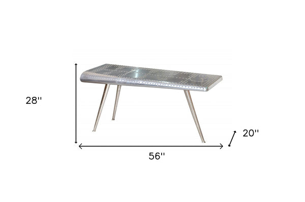 Homeroots 56" Silver Aluminum Three Leg Console Table   488799