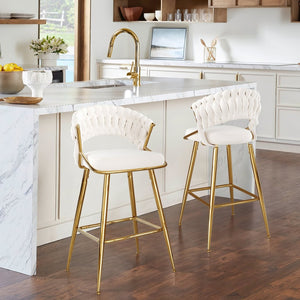 English Elm Counter Height Stools Set of 2 Mid-century Metal Legs Ergonomic Kitchen Island Seating Beige T3623P430873