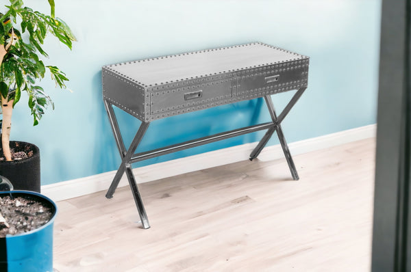 Homeroots 44" Silver Aluminum Cross Leg Console Table With Storage   488800