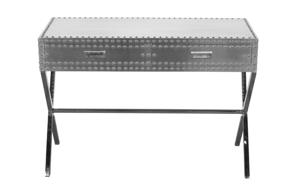 Homeroots 44" Silver Aluminum Cross Leg Console Table With Storage   488800