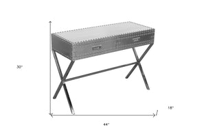 HomeRoots 44" Silver Aluminum Console Table with Cross-Leg Design - Modern Storage Solution for Any Space 488800