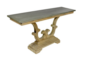Homeroots 63" Gray And Natural Zinc Distressed Trestle Console Table   488801