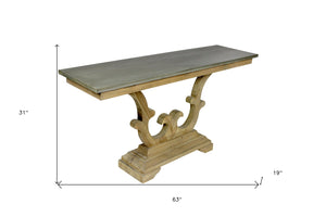 HomeRoots 63" Gray and Natural Distressed Trestle Console Table - Rustic Industrial Design for Versatile Spaces 488801