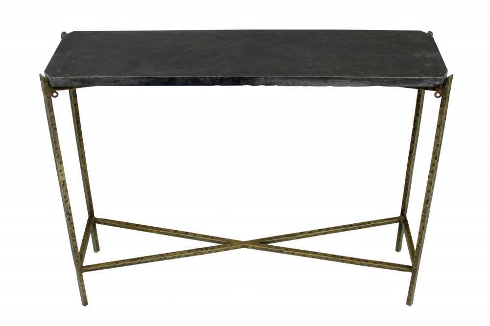 Homeroots 32" Black And Gold Stone Frame Console Table   488802