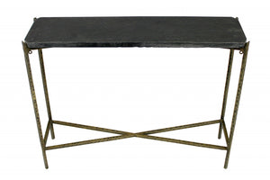 Homeroots 32" Black And Gold Stone Frame Console Table   488802