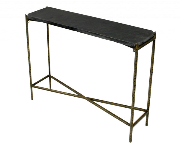 Homeroots 32" Black And Gold Stone Frame Console Table   488802