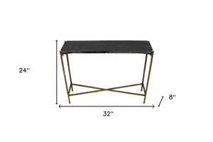 Homeroots 32" Black And Gold Stone Frame Console Table   488802