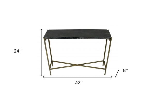 Homeroots 32" Black And Gold Stone Frame Console Table   488802