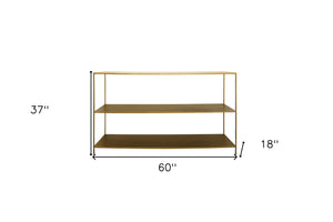 Homeroots 60" Brass Iron Console Table With Shelves   488803