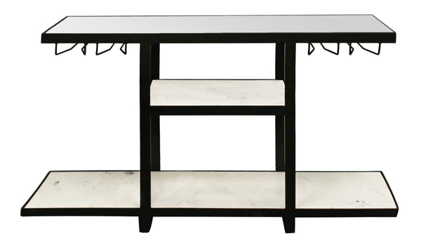 Homeroots 58" White And Black Glass Floor Shelf Console Table With Shelves   488804