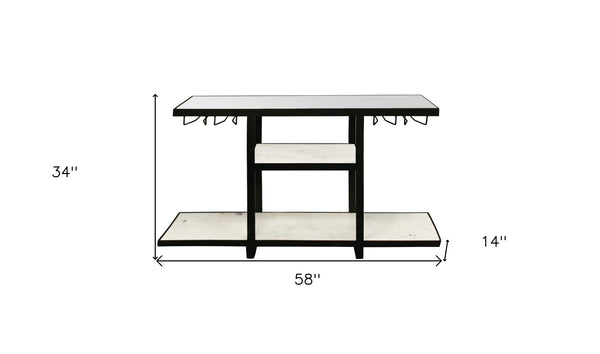 Homeroots 58" White And Black Glass Floor Shelf Console Table With Shelves   488804
