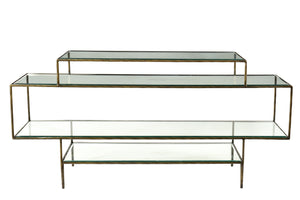 Homeroots 60" Clear And Gold Glass Floor Shelf Console Table With Storage   488805