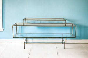 Homeroots 60" Clear And Gold Glass Floor Shelf Console Table With Storage   488805