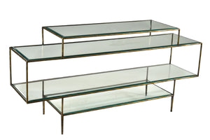 Homeroots 60" Clear And Gold Glass Floor Shelf Console Table With Storage   488805