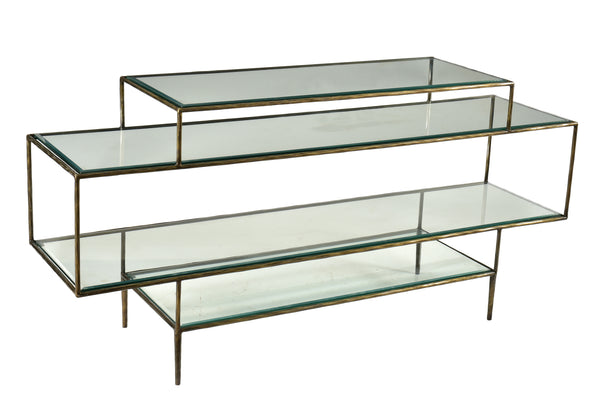 Homeroots 60" Clear And Gold Glass Floor Shelf Console Table With Storage   488805
