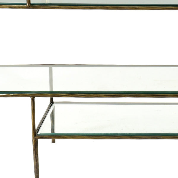 Homeroots 60" Clear And Gold Glass Floor Shelf Console Table With Storage   488805
