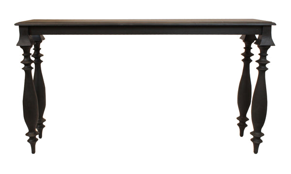 Homeroots 54" Black Solid Wood Distressed Console Table   488806