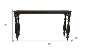 Homeroots 54" Black Solid Wood Distressed Console Table   488806