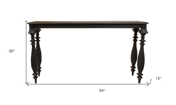Homeroots 54" Black Solid Wood Distressed Console Table   488806