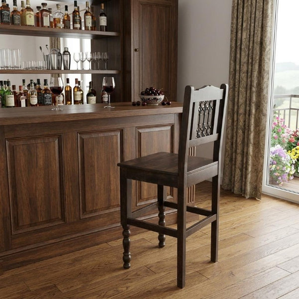 31 Inch Solid Wood Barstool Rustic Pub Height Seating for Kitchen or Dining Area