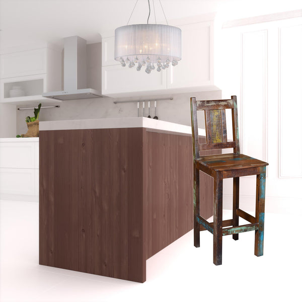 Homeroots 30" Brown Solid Wood Bar Height Bar Chair   488810