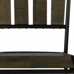 HomeRoots 25" Brown and Black Iron Counter Height Bar Chair - Rustic Reclaimed Wood Seat for Modern Spaces 488813