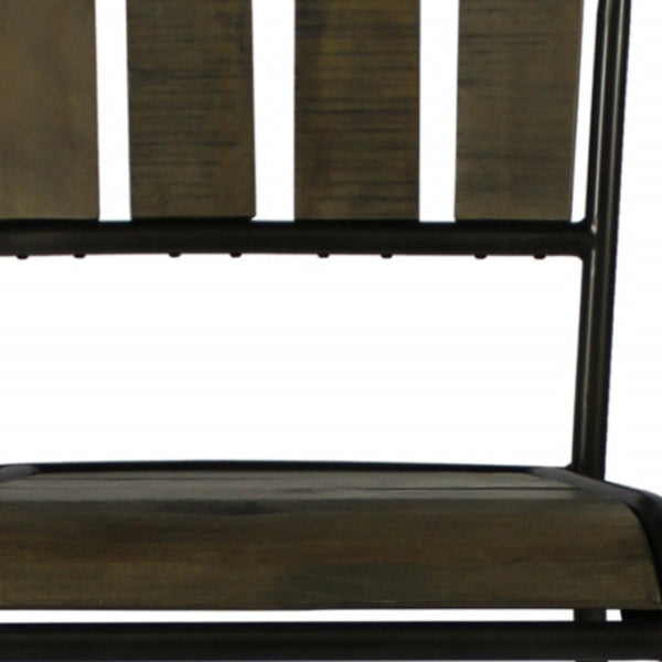 HomeRoots 25" Brown and Black Iron Counter Height Bar Chair - Rustic Reclaimed Wood Seat for Modern Spaces 488813