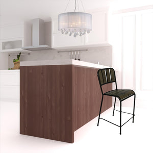 HomeRoots 25" Brown and Black Iron Counter Height Bar Chair - Rustic Reclaimed Wood Seat for Modern Spaces 488813