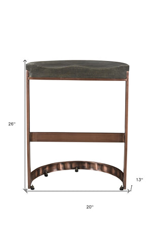 HomeRoots 26" Gray and Copper Backless Bar Chair – Stylish Industrial Stool with Solid Wood Seat & Footrest 488814