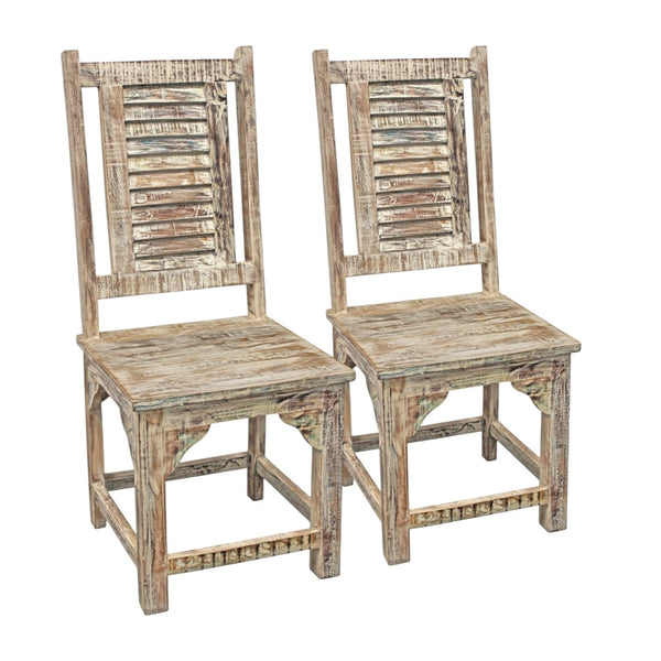 HomeRoots Set of Two Coastal Light Brown Slat Back Dining Chairs - Vintage Style, Ergonomic Comfort & Versatile Use 488816