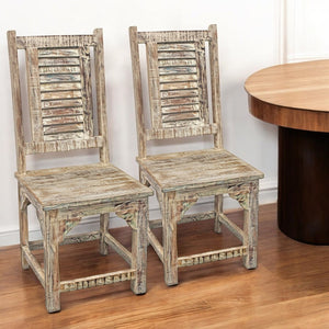 HomeRoots Set of Two Coastal Light Brown Slat Back Dining Chairs - Vintage Style, Ergonomic Comfort & Versatile Use 488816
