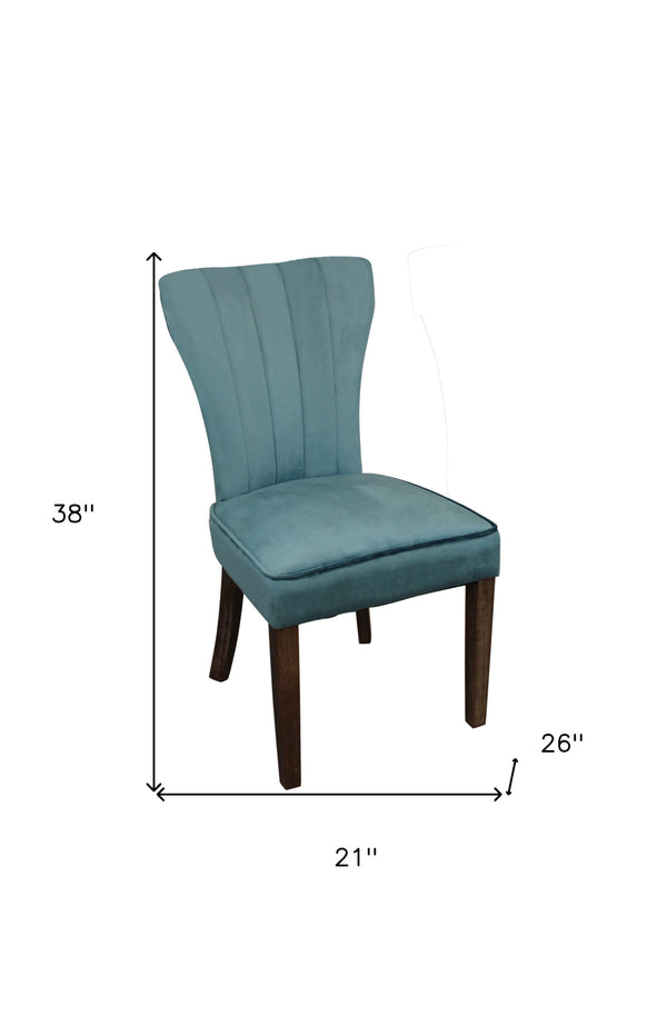 Homeroots Set Of Two Teal Blue And Brown Upholstered Velvet Dining Parsons Chairs  Wood 488819